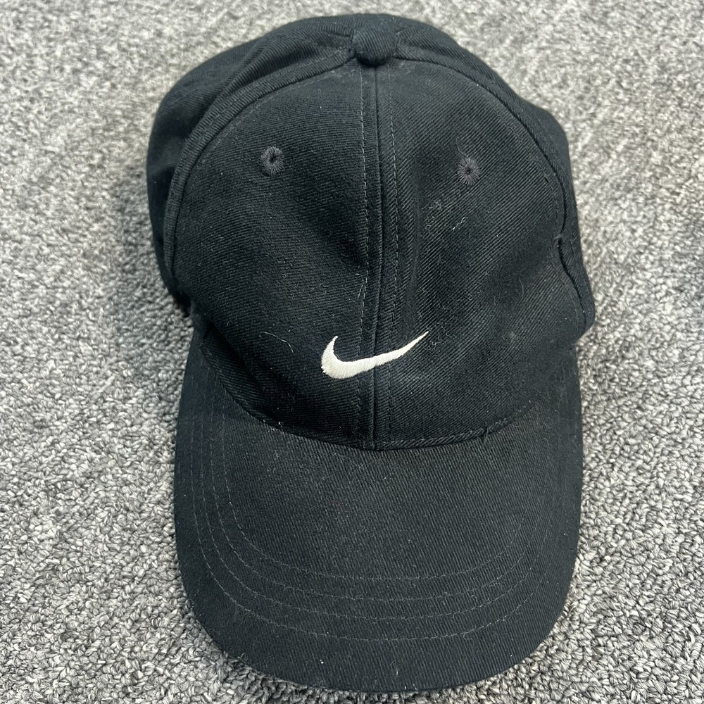 Nike Y2K Swoosh Baseball Cap Child Black Cotton Adjustable Dad Hat Sporty Street